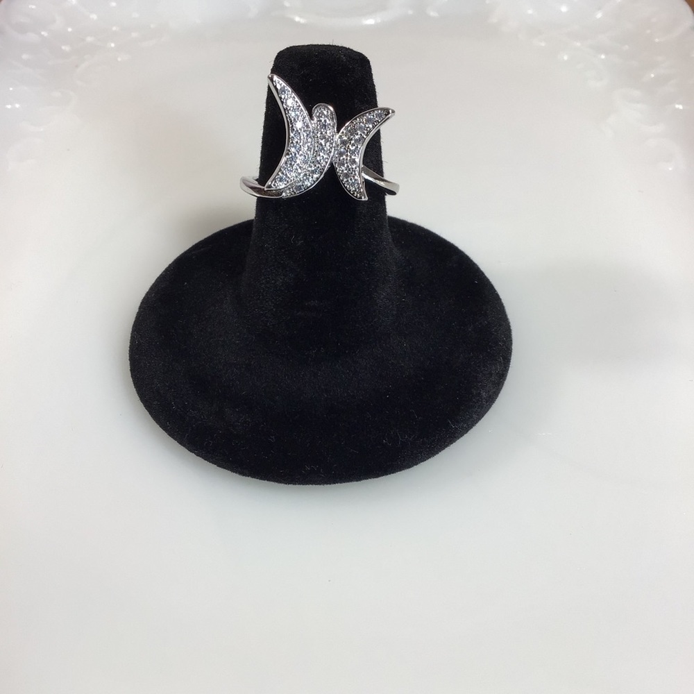 Sparking Pave Cubic Zirconia Silver Butterfly Ring - Size 10